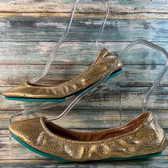 TIEKS Golden Glitz Ballet Flat Womens 12 Metallic Crackled Gold Leather Handmade - Picture 3 of 10